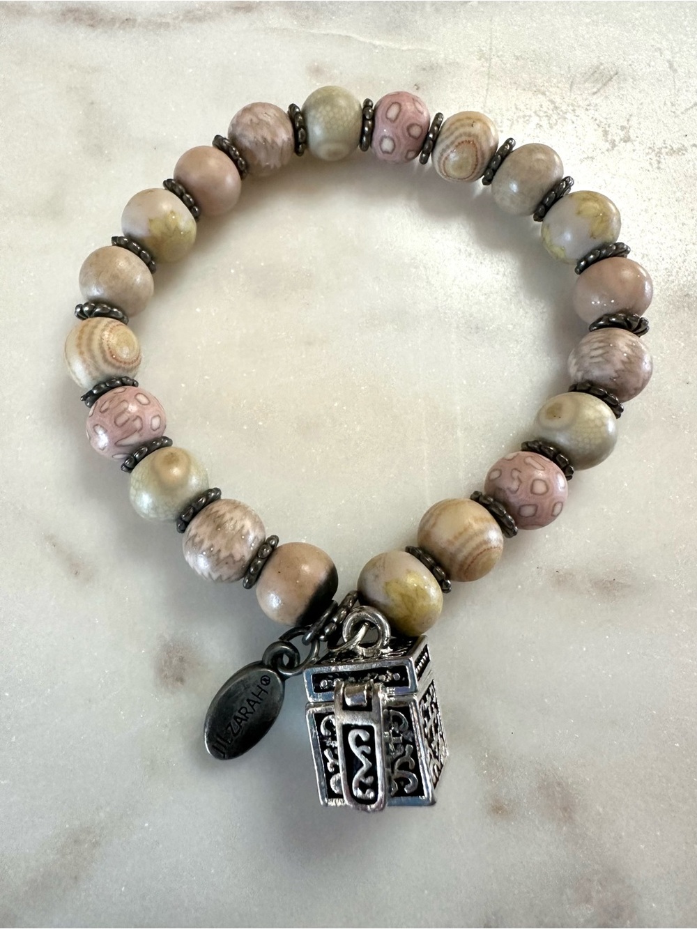 JILZARAH Pink Ceramic Bead Stretch Bracelet Faith Prayer Box Charm - Picture 2 of 7